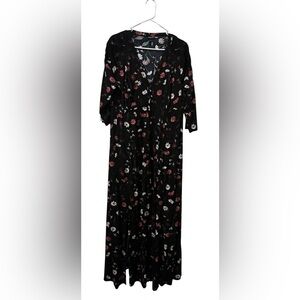 Torrid Long Sleeve Black Dress with Red and White Floral Pattern